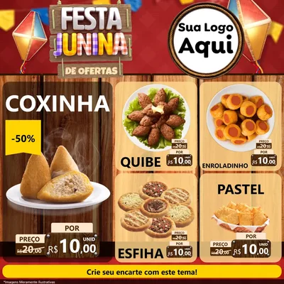 Modelo de Rede Social para Feed Facebook com o tema Festa Junina de Ofertas para Salgadaria