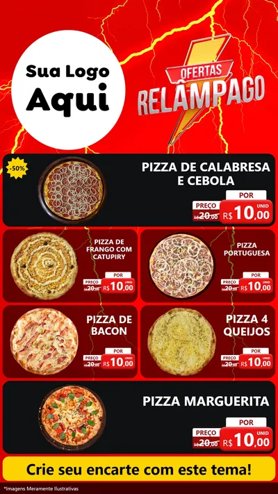 Modelo de TV para TV Vertical com o tema Ofertas Relâmpago para Pizzaria