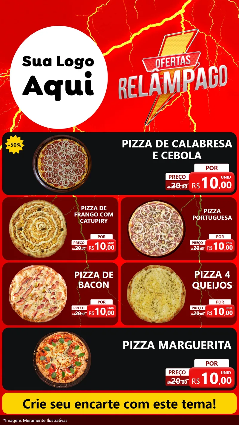 Modelo de TV para TV Vertical com o tema Ofertas Relâmpago para Pizzaria