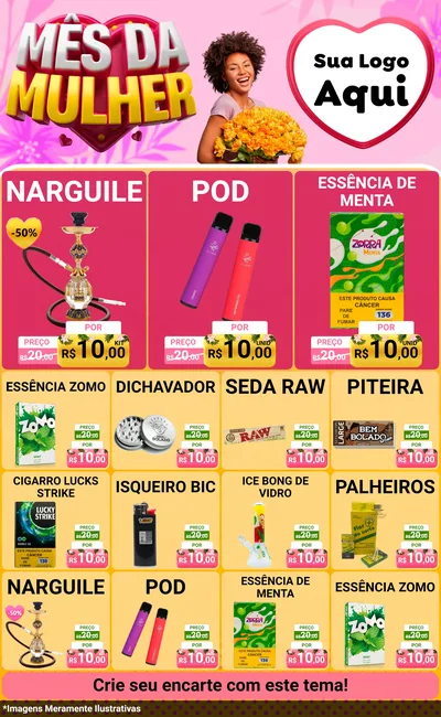 Modelo de Encarte para Encarte Grande com o tema Mês da Mulher para Tabacaria
