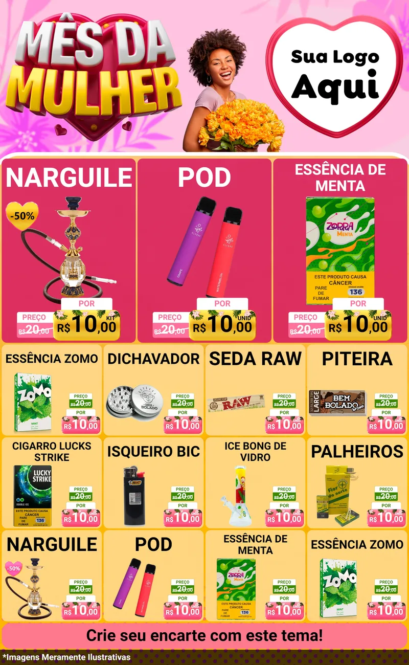 Modelo de Encarte para Encarte Grande com o tema Mês da Mulher para Tabacaria