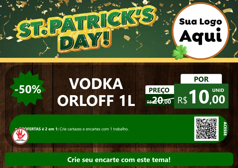 Modelo de Cartaz para Cartaz A4 Horizontal com o tema St Patriks Day para Distribuidora de bebidas