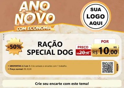 Modelo de Cartaz para Cartaz A4 Horizontal com o tema Ano Novo Com Economia para Pet Shop