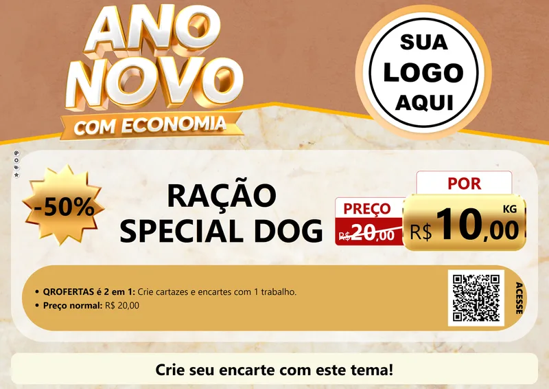 Modelo de Cartaz para Cartaz A4 Horizontal com o tema Ano Novo Com Economia para Pet Shop