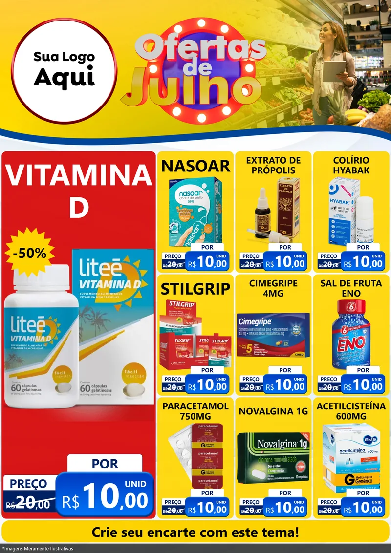 Modelo de Encarte para Encarte A4 Vertical com o tema Ofertas de Julho para Farmácia
