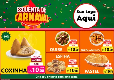 Modelo de Encarte para Encarte A4 Horizontal com o tema Esquenta de Carnaval para Salgadaria