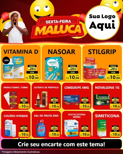 Modelo de Rede Social para Feed Instagram com o tema Sexta-feira Maluca para Farmácia