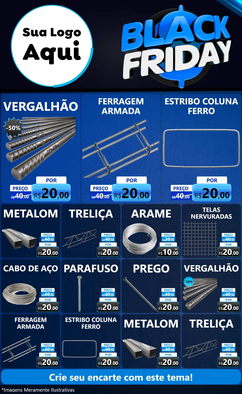 Modelo de Encarte para Encarte Grande com o tema Black Friday para Ferragens