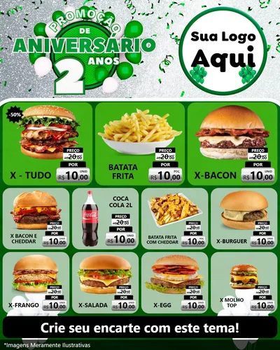 Modelo de Rede Social para Feed Instagram com o tema Promoção de Aniversário - 2 Anos para Hamburgueria