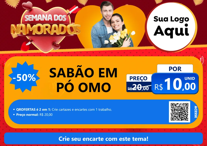 Modelo de Cartaz para Cartaz A4 Horizontal com o tema Semana dos Namorados para Produtos de Limpeza