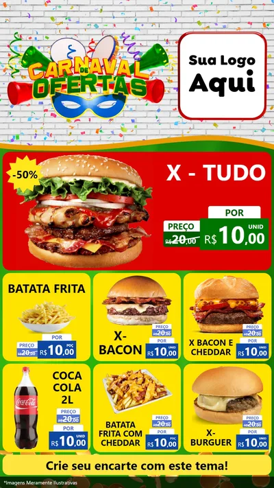 Modelo de Rede Social para Stories com o tema Carnaval de Ofertas para Hamburgueria
