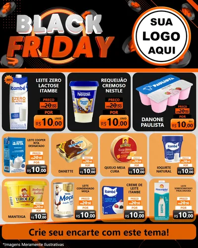 Modelo de Rede Social para Feed Instagram com o tema Black Friday para Frios e Laticínios