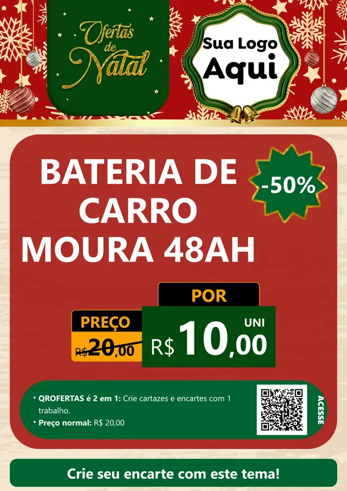 Modelo de Cartaz para Cartaz A4 Vertical com o tema Natal de Ofertas para Baterias Elétricas