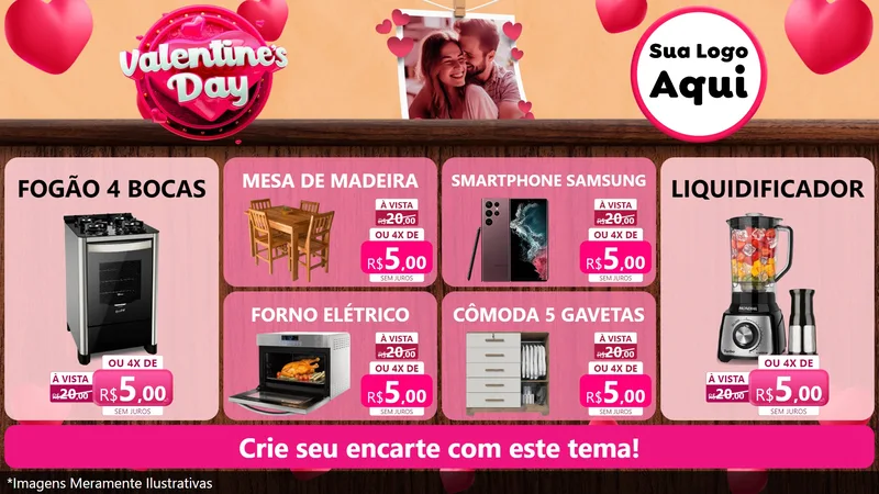 Modelo de TV para TV Horizontal com o tema Valentine's Day para Móveis e Eletro