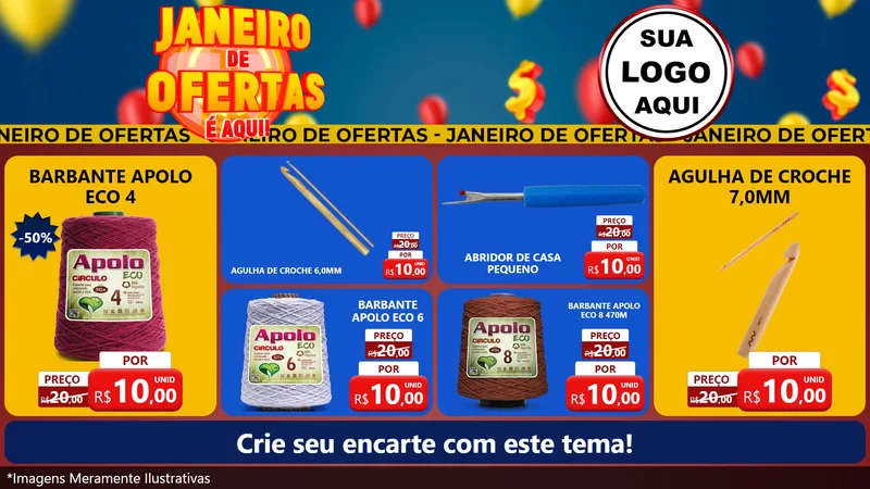 Modelo de TV para TV Horizontal com o tema Janeiro de Ofertas É Aqui! para Armarinho e Aviamentos