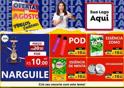 Modelo de Encarte para Encarte A4 Horizontal com o tema Ofertas de Agosto - Preços Incríveis para Tabacaria