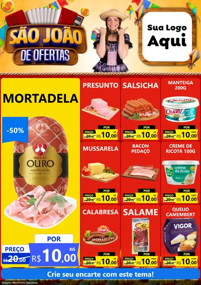 Modelo de Encarte para Encarte A4 Vertical com o tema São João de Ofertas para Frios e Laticínios