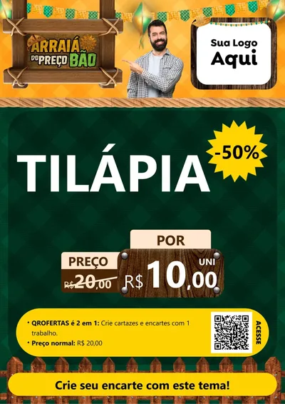Modelo de Cartaz para Cartaz A4 Vertical com o tema Arraiá do preço bão para Peixaria