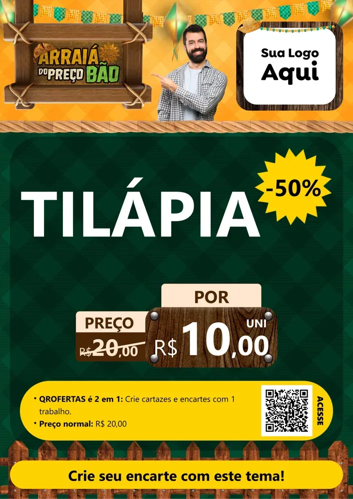 Modelo de Cartaz para Cartaz A4 Vertical com o tema Arraiá do preço bão para Peixaria