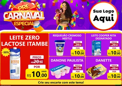 Modelo de Encarte para Encarte A4 Horizontal com o tema Pré-Carnaval Especial para Frios e Laticínios