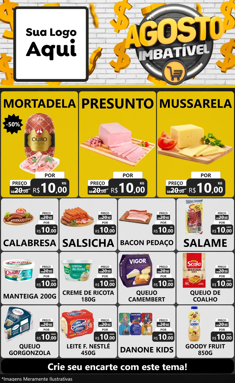 Modelo de Encarte para Encarte Grande com o tema Agosto imbatível para Frios e Laticínios