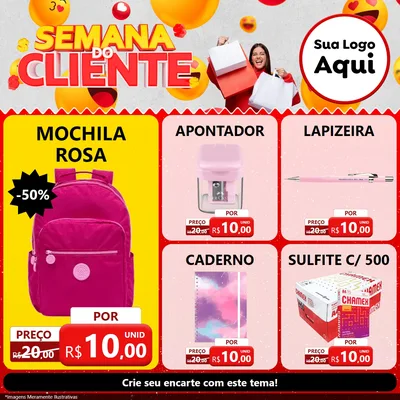 Modelo de Rede Social para Feed Facebook com o tema Semana do Cliente para Papelaria