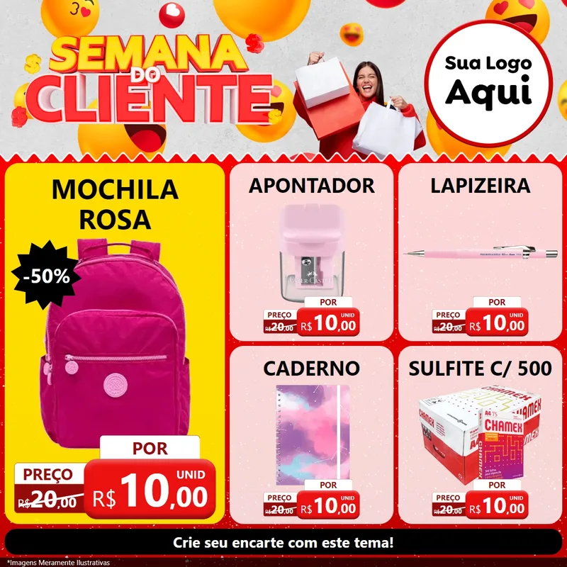 Modelo de Rede Social para Feed Facebook com o tema Semana do Cliente para Papelaria