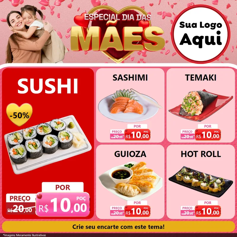Modelo de Rede Social para Feed Facebook com o tema Especial Dia Das Mães para Comida japonesa