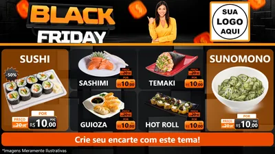 Modelo de TV para TV Horizontal com o tema Black Friday para Comida japonesa