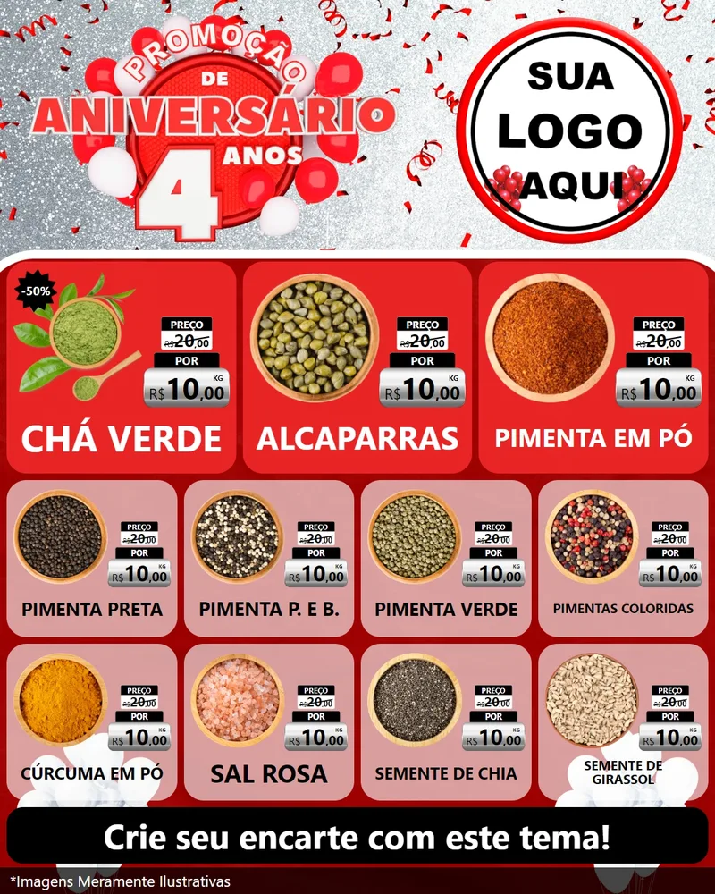 Modelo de Rede Social para Feed Instagram com o tema Promoção de Aniversário - 4 Anos para Produtos Naturais