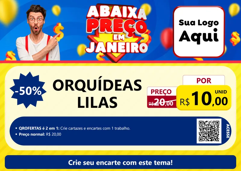 Modelo de Cartaz para Cartaz A4 Horizontal com o tema Abaixa Preço em Janeiro para Floricultura e jardim