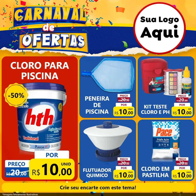 Modelo de Rede Social para Feed Facebook com o tema Carnaval de Ofertas para Produtos para Piscina