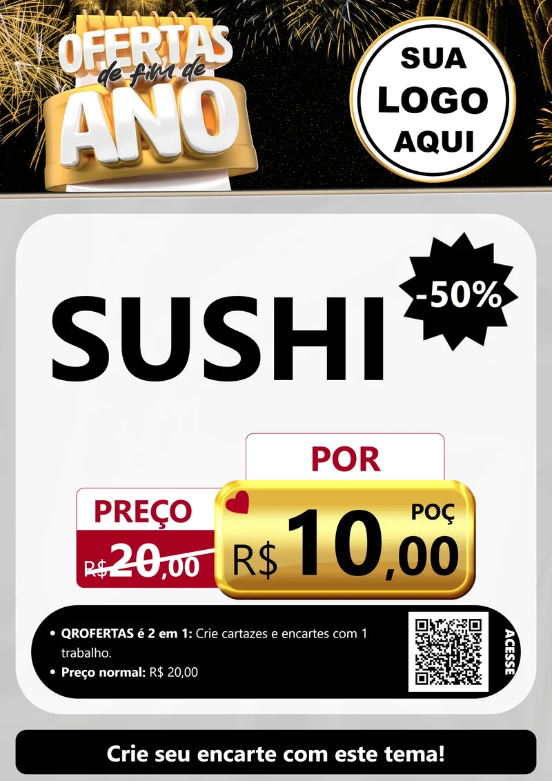 Modelo de Cartaz para Cartaz A4 Vertical com o tema Ofertas de Fim de Ano para Comida japonesa