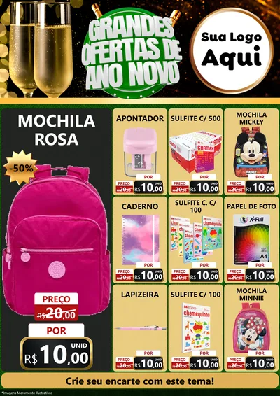 Modelo de Encarte para Encarte A4 Vertical com o tema Grandes Ofertas de Ano Novo para Papelaria