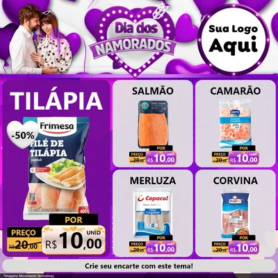 Modelo de Rede Social para Feed Facebook com o tema Dia dos Namorados para Peixaria