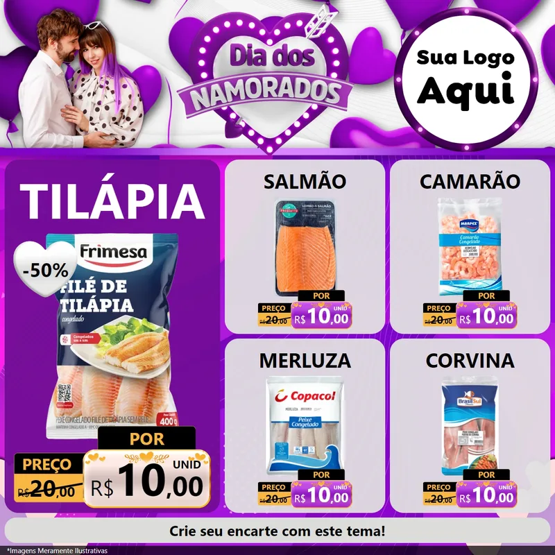 Modelo de Rede Social para Feed Facebook com o tema Dia dos Namorados para Peixaria