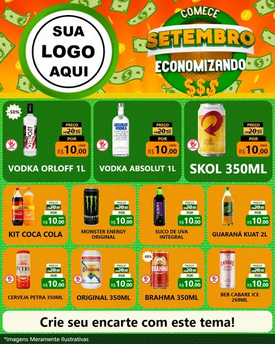 Modelo de Rede Social para Feed Instagram com o tema Comece Setembro Economizando para Distribuidora de bebidas