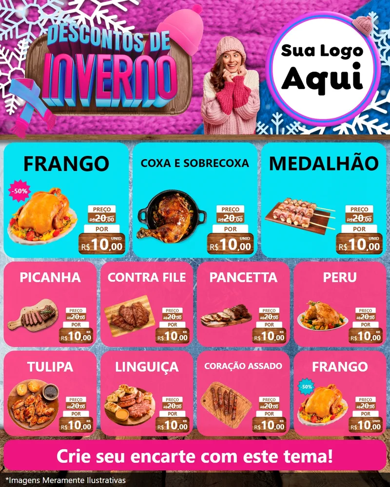 Modelo de Rede Social para Feed Instagram com o tema Descontos de Inverno para Assados
