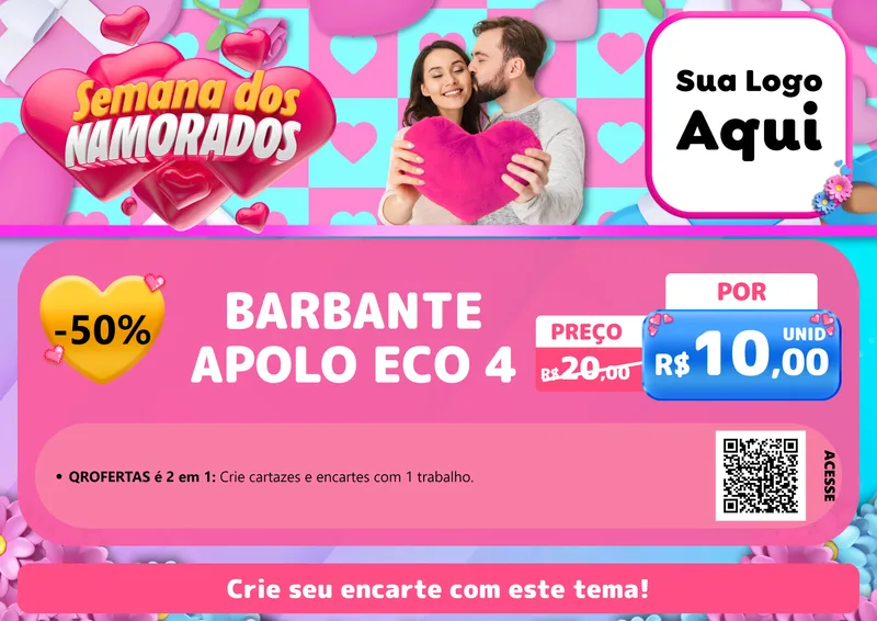 Modelo de Cartaz para Cartaz A4 Horizontal com o tema Semana dos Namorados para Armarinho e Aviamentos