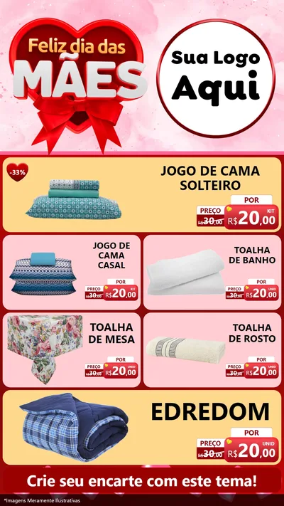 Modelo de TV para TV Vertical com o tema Feliz Dia Das Mães para Cama, Mesa e Banho
