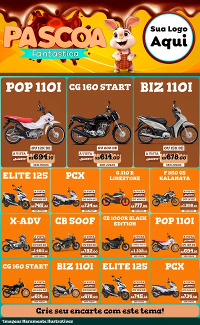Modelo de Encarte para Encarte Grande com o tema Páscoa Fantástica para Concessionaria de Motos