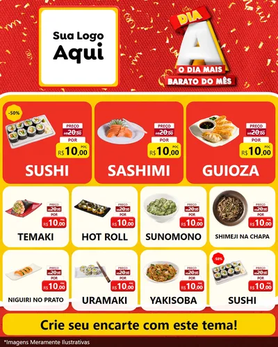 Modelo de Rede Social para Feed Instagram com o tema Dia A o Dia Mais Barato do Mês para Comida japonesa