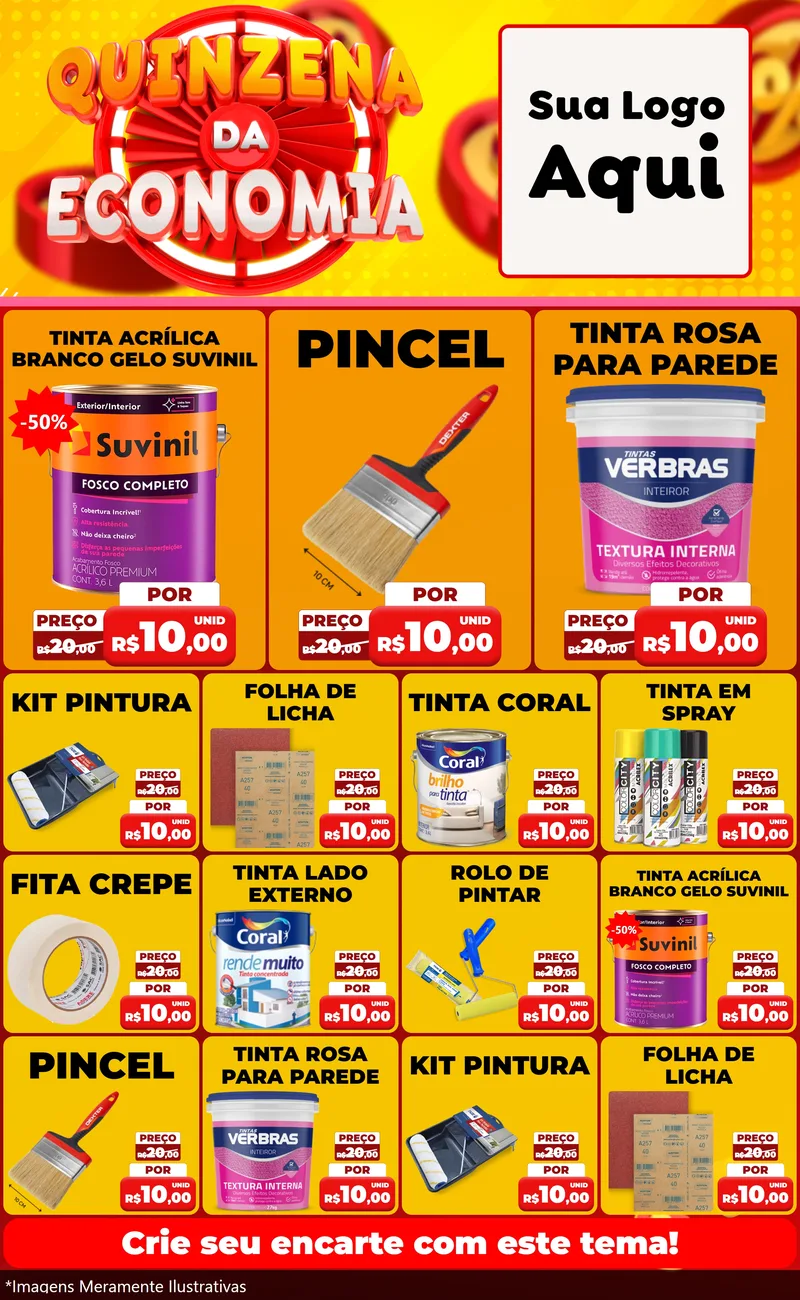 Modelo de Encarte para Encarte Grande com o tema Quinzena Da Economia para Tintas e Ferramentas