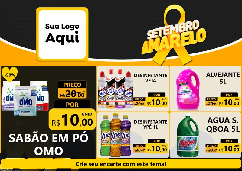 Modelo de Encarte para Encarte A4 Horizontal com o tema Setembro Amarelo para Produtos de Limpeza