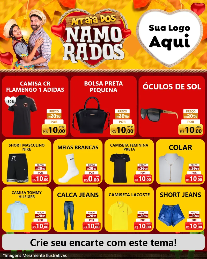 Modelo de Rede Social para Feed Instagram com o tema Arraiá dos Namorados para Roupas e acessórios