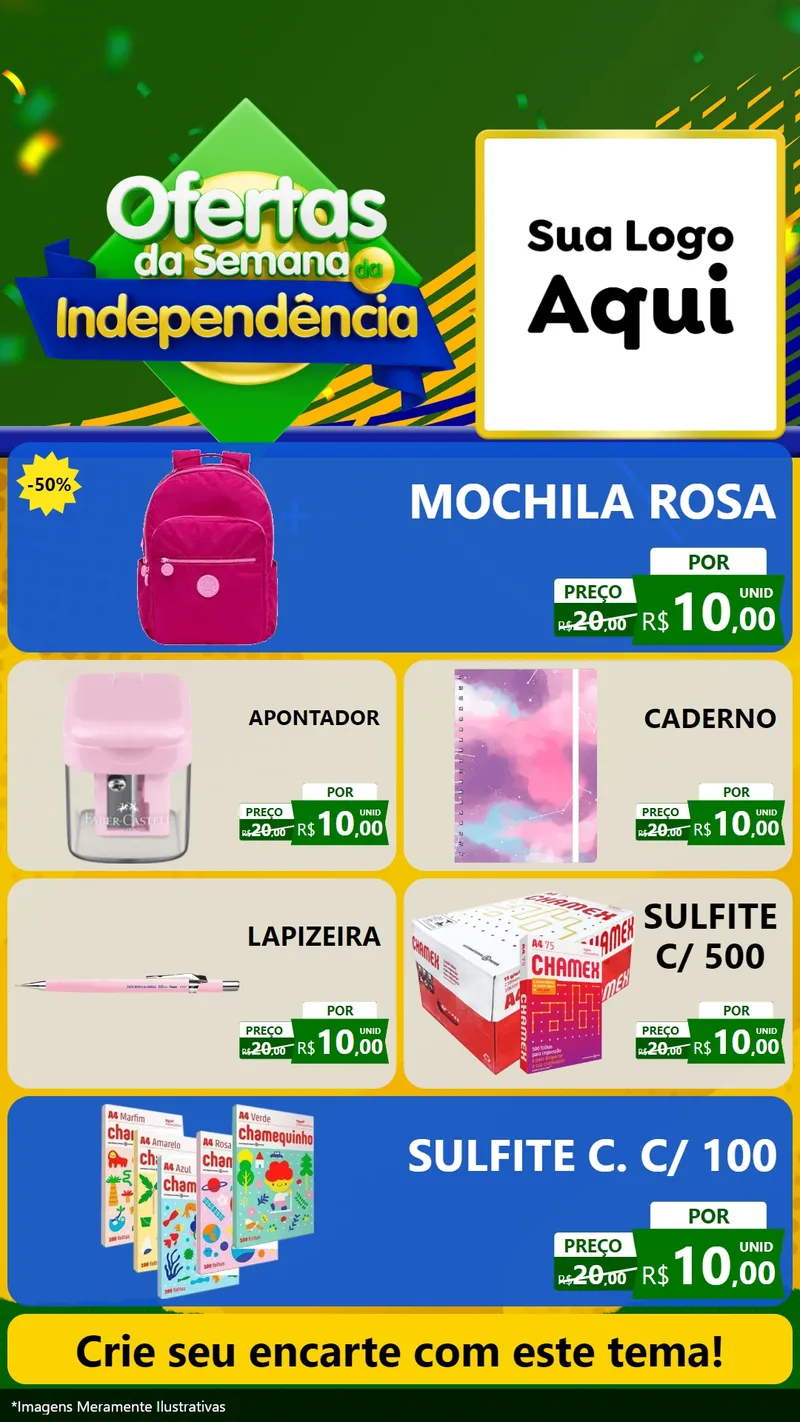 Modelo de TV para TV Vertical com o tema Ofertas da Semana da Independência para Papelaria