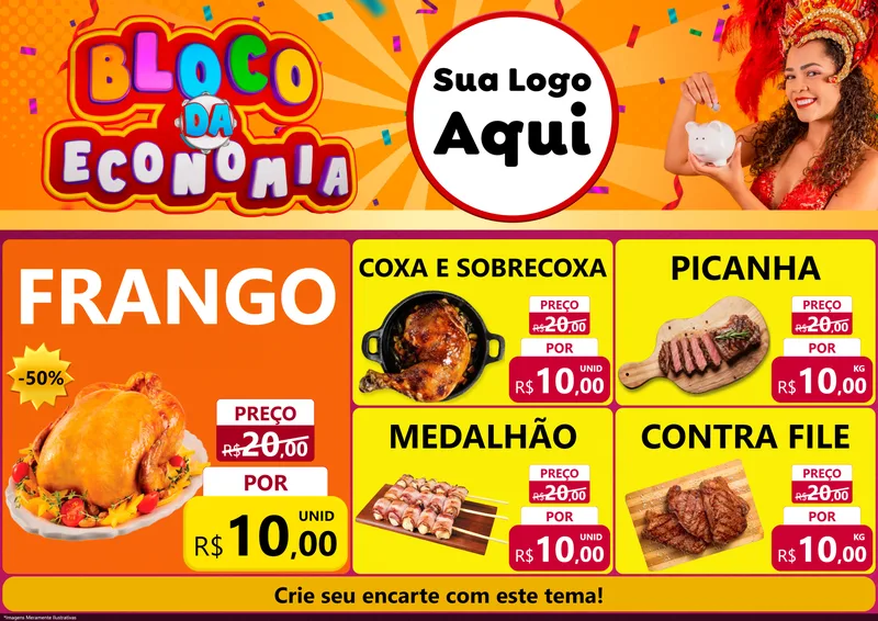 Modelo de Encarte para Encarte A4 Horizontal com o tema Bloco da Economia para Assados