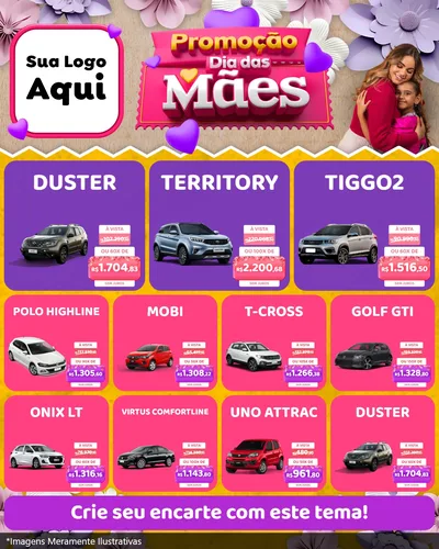 Modelo de Rede Social para Feed Instagram com o tema Promoção Dia das Mães para Concessionaria de Carros
