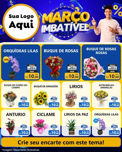 Modelo de Rede Social para Feed Instagram com o tema Março Imbatível para Floricultura e jardim
