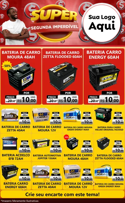 Modelo de Encarte para Encarte Grande com o tema Super Segunda Imperdível para Baterias Elétricas